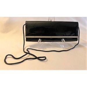 vintage '90s black patent clutch handbag w/straps